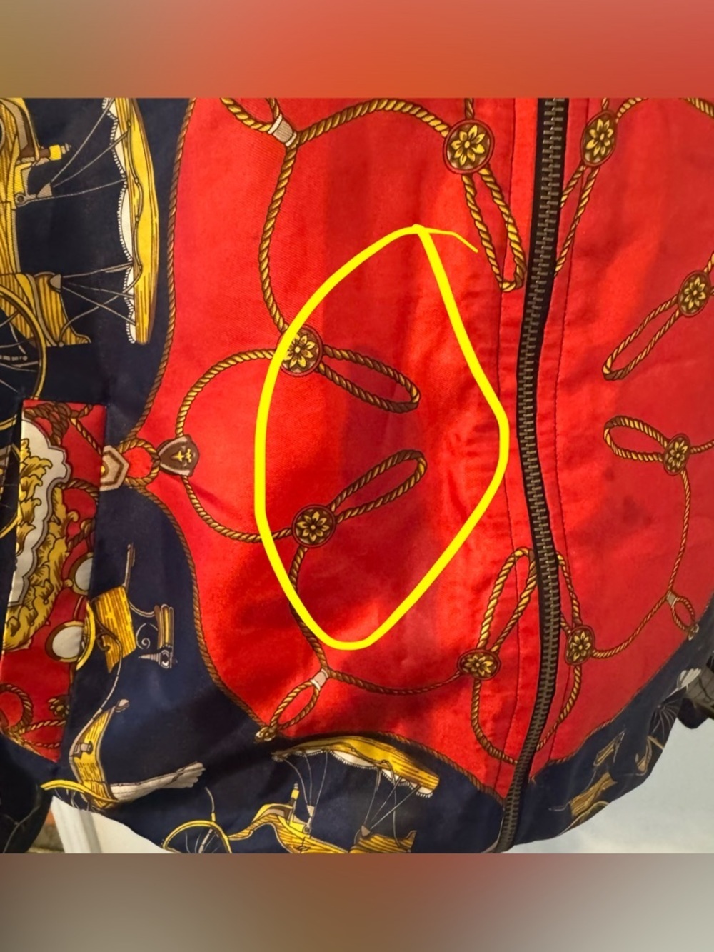 Vintage Angela Tong Bomber Jacket Equestrian Scarf Print Red Navy Retro M *READ* - Picture 6 of 13